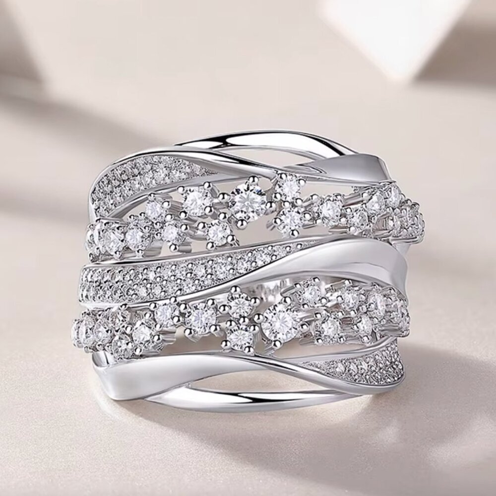 NEW 18k White Gold Diamond Ring Band Chunky Wide Ring Band